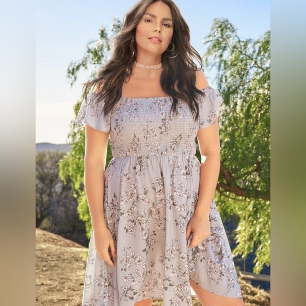 Torrid Gray Smocked Sundress with Flutter Sleeves